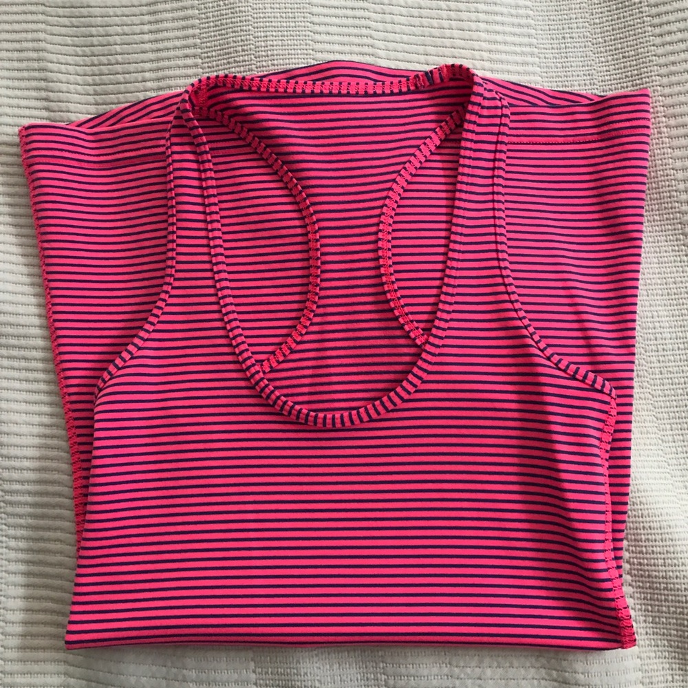 Cool racer back - pink w blue stripes